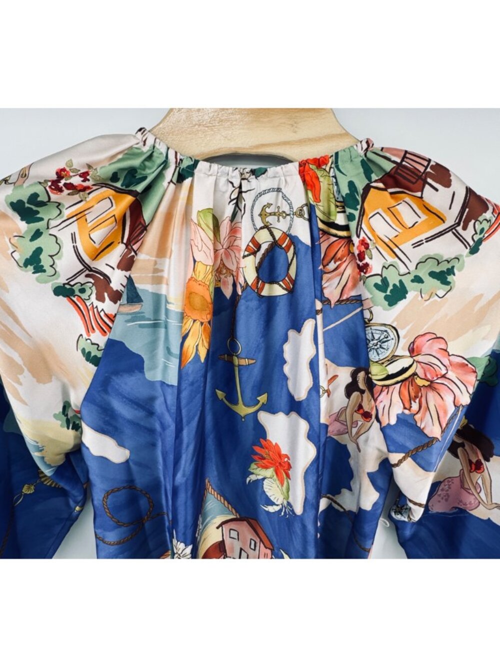 Women's Blue Floral Print Long-Sleeve Mini Dress - Picture 7 of 15